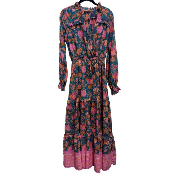 Anthropologie Dresses & Skirts - Anthropologie Boemo BOHO Maxi Dress Womens Small Blue Pink Floral Tiered Ruffle